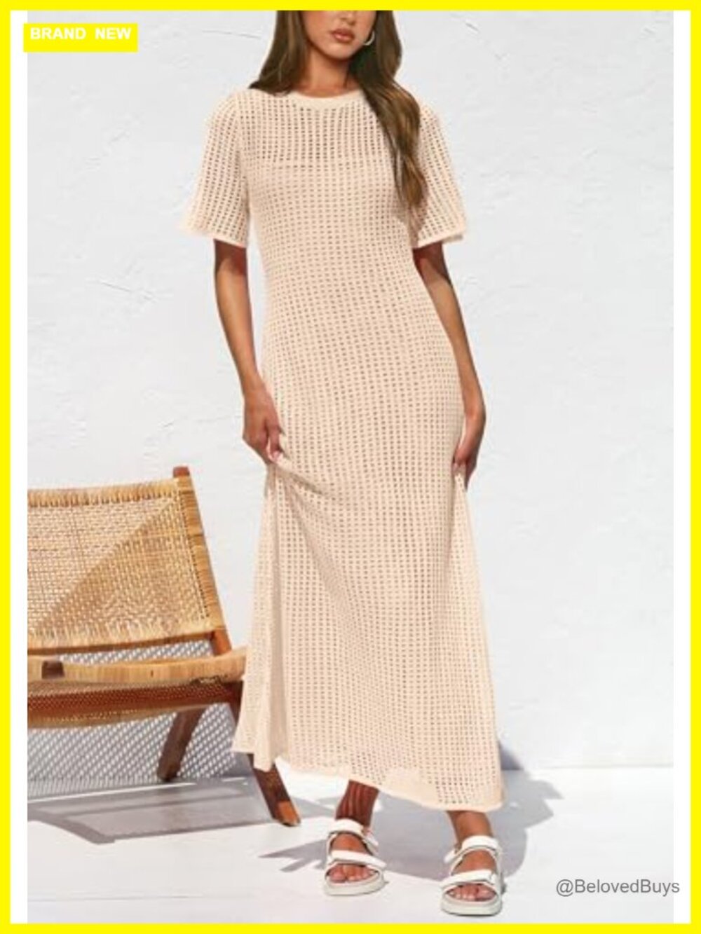 Women's Eyelet Crochet Maxi 2 Piece Dress Set Casual Vacation Beach - Picture 4 of 6